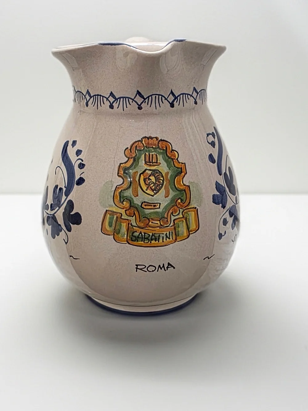 Vintage Deruta Italy Hand-Painted Blue Michela Ceramic Pitcher